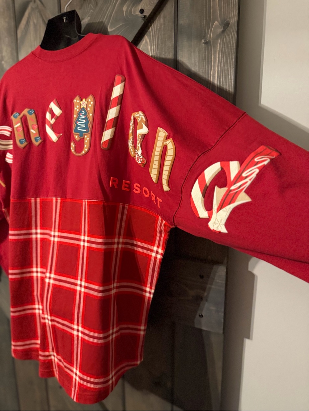 Disneyland Resort Holiday Snacks Red Plaid Spirit Jersey XL